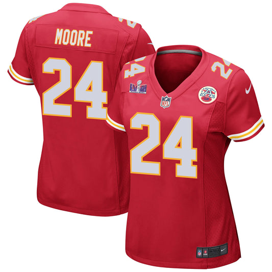 Skyy Moore 24 Kansas City Chiefs Super Bowl LVIII Patch Game Jersey – Red JS3813
