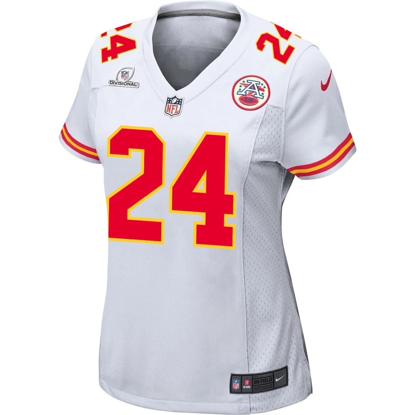 Skyy Moore 24 Kansas City Chiefs Super Bowl LVIII Patch Game Jersey – White JS2609