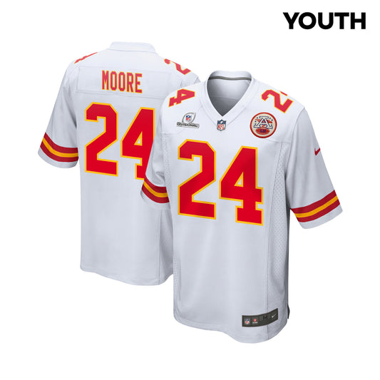 Skyy Moore 24 Kansas City Chiefs Super Bowl LVIII Patch Game Jersey – White JS8181
