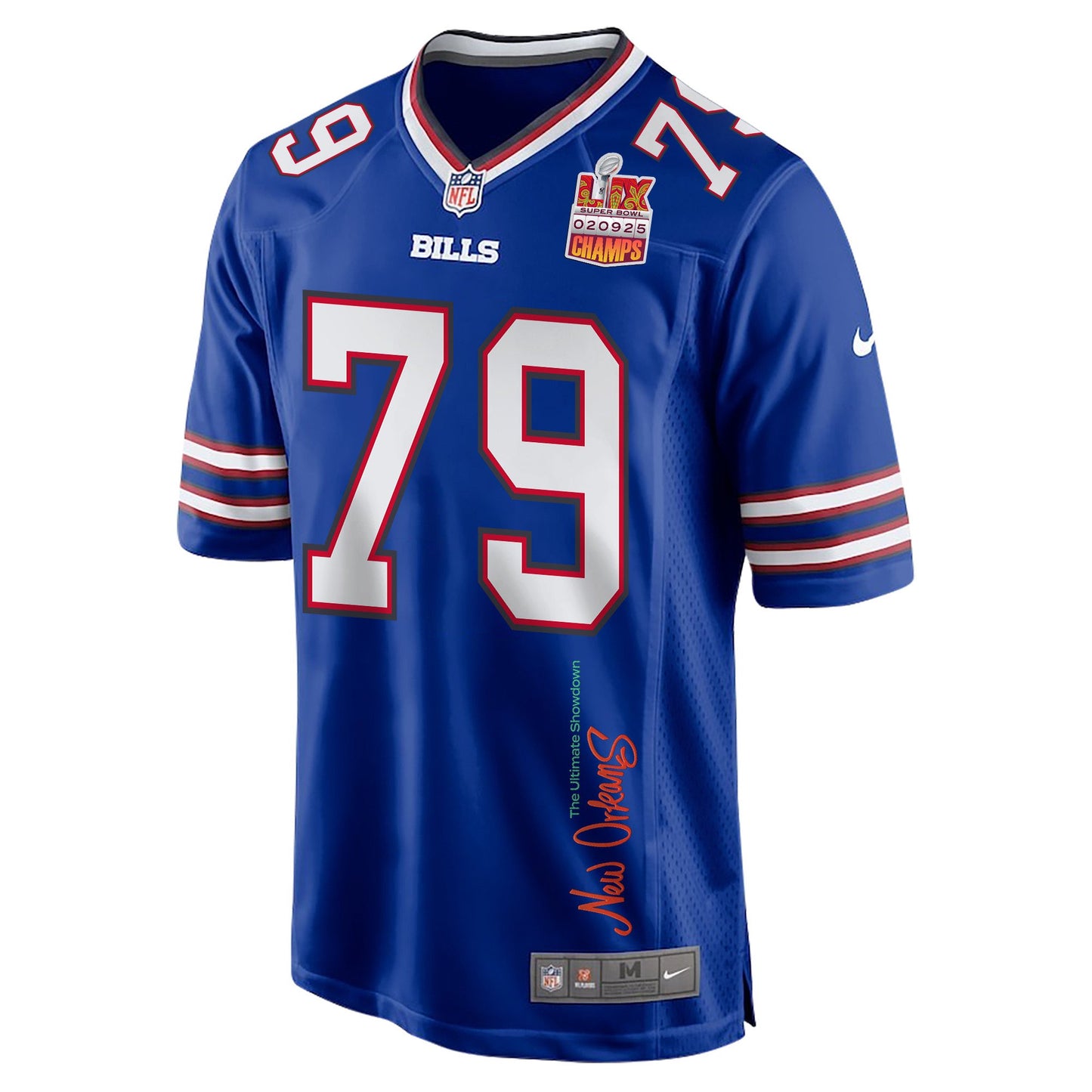 Spencer Brown 79 Buffalo Bills Super Bowl LIX Champions Patch 'New Orleans – The Ultimate Showdown' EMBROIDERED Game Jersey – Royal
