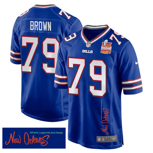 Spencer Brown 79 Buffalo Bills Super Bowl LIX Champions Patch 'New Orleansy – Royal
