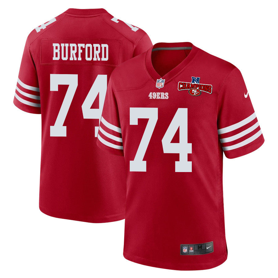 Spencer Burford 74 San Francisco 49ers NFC Champions Patch Game Jersey – Scarlet JS9993