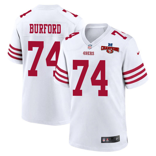 Spencer Burford 74 San Francisco 49ers NFC Champions Patch Game Jersey – White JS5801
