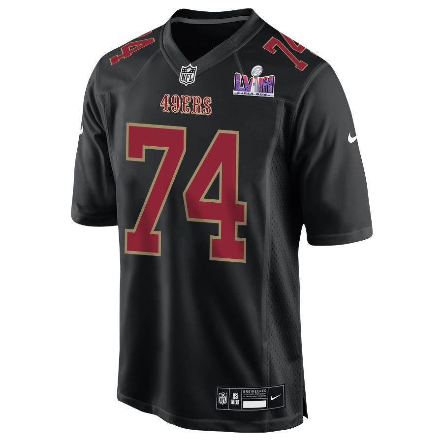 Spencer Burford 74 San Francisco 49ers Super Bowl LVIII Patch Fashion Game Jersey – Carbon Black JS3794
