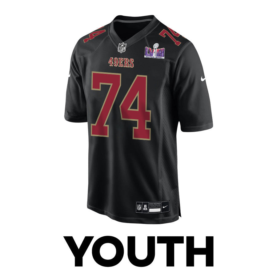 Spencer Burford 74 San Francisco 49ers Super Bowl LVIII Patch Fashion Game Jersey – Carbon Black JS4115