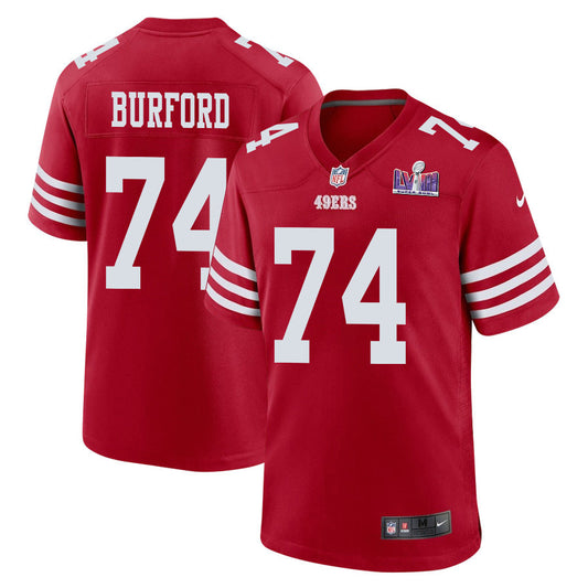 Spencer Burford 74 San Francisco 49ers Super Bowl LVIII Patch Game Jersey – Scarlet JS8899