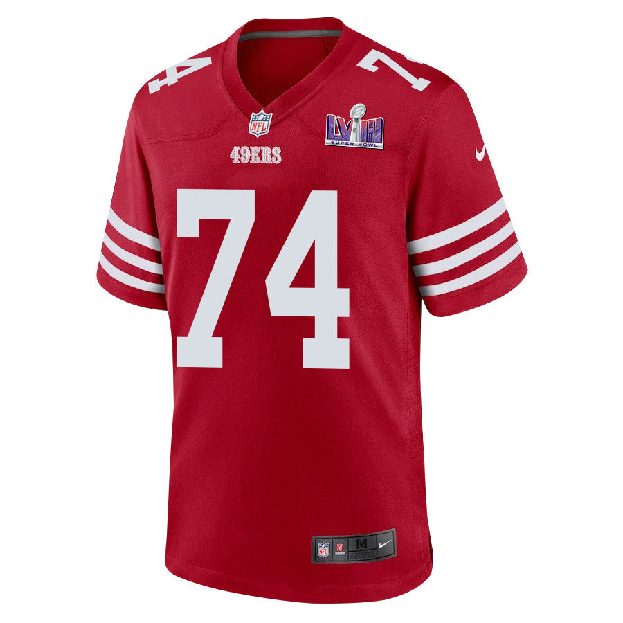 Spencer Burford 74 San Francisco 49ers Super Bowl LVIII Patch Game Jersey – Scarlet JS8899