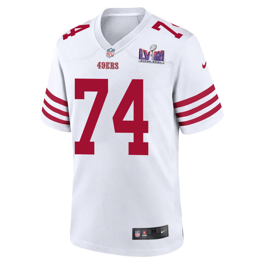 Spencer Burford 74 San Francisco 49ers Super Bowl LVIII Patch Game Jersey – White JS1643