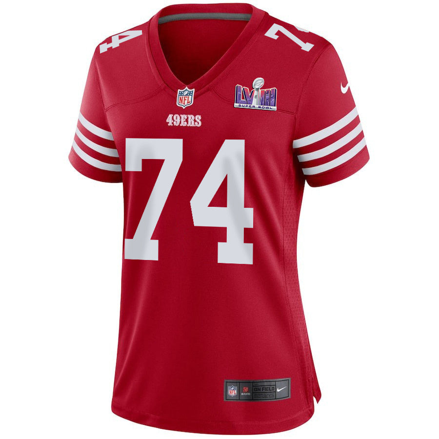 Spencer Burford 74 San Francisco 49ers Super Bowl LVIII Patch Game Jersey – Scarlet JS6214