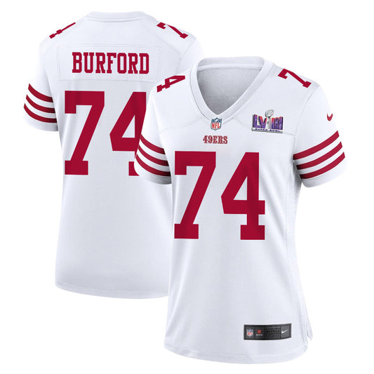 Spencer Burford 74 San Francisco 49ers Super Bowl LVIII Patch Game Jersey – White JS7313