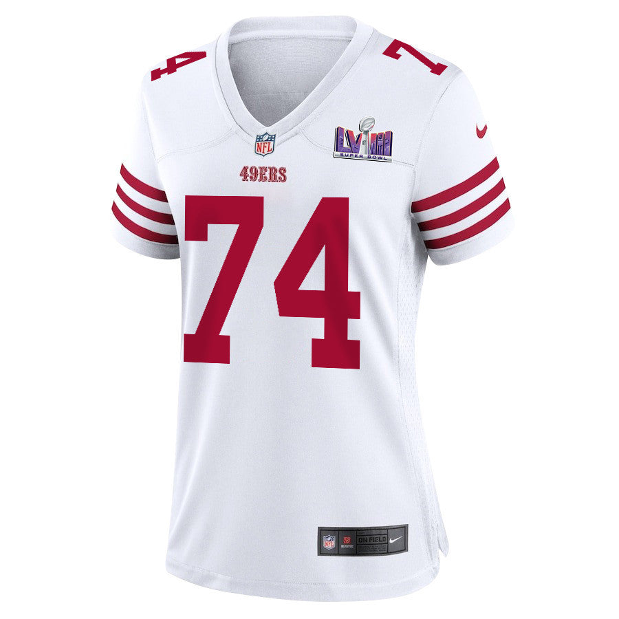 Spencer Burford 74 San Francisco 49ers Super Bowl LVIII Patch Game Jersey – White JS7313