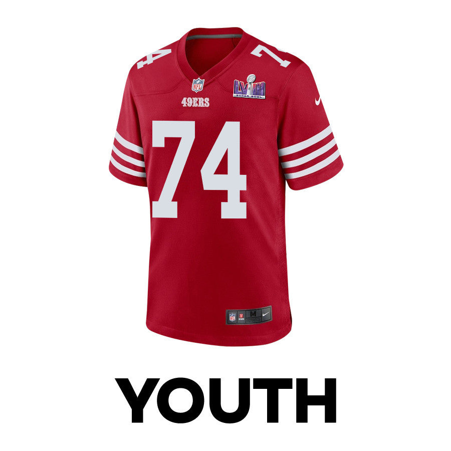 Spencer Burford 74 San Francisco 49ers Super Bowl LVIII Patch Game Jersey – Scarlet JS8218