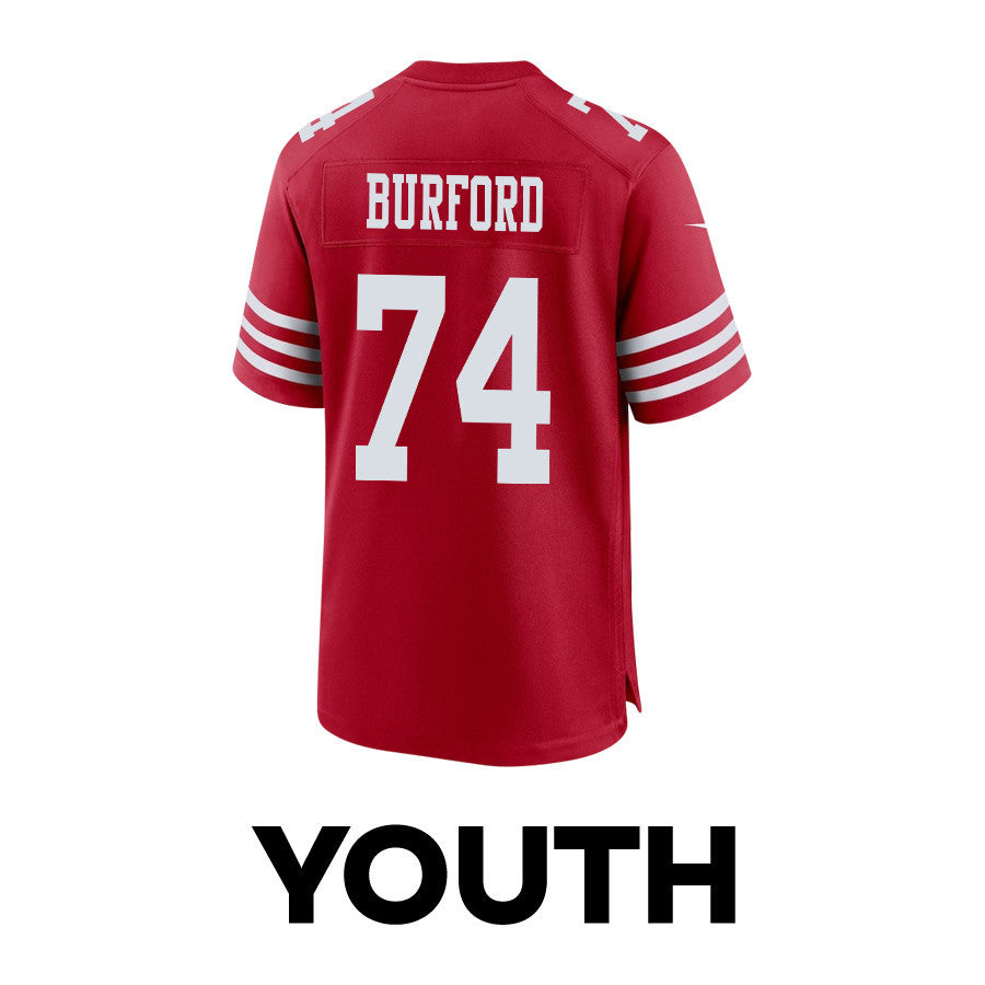 Spencer Burford 74 San Francisco 49ers Super Bowl LVIII Patch Game Jersey – Scarlet JS8218