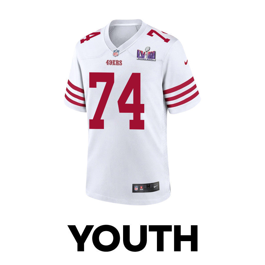 Spencer Burford 74 San Francisco 49ers Super Bowl LVIII Patch Game Jersey – White JS3535