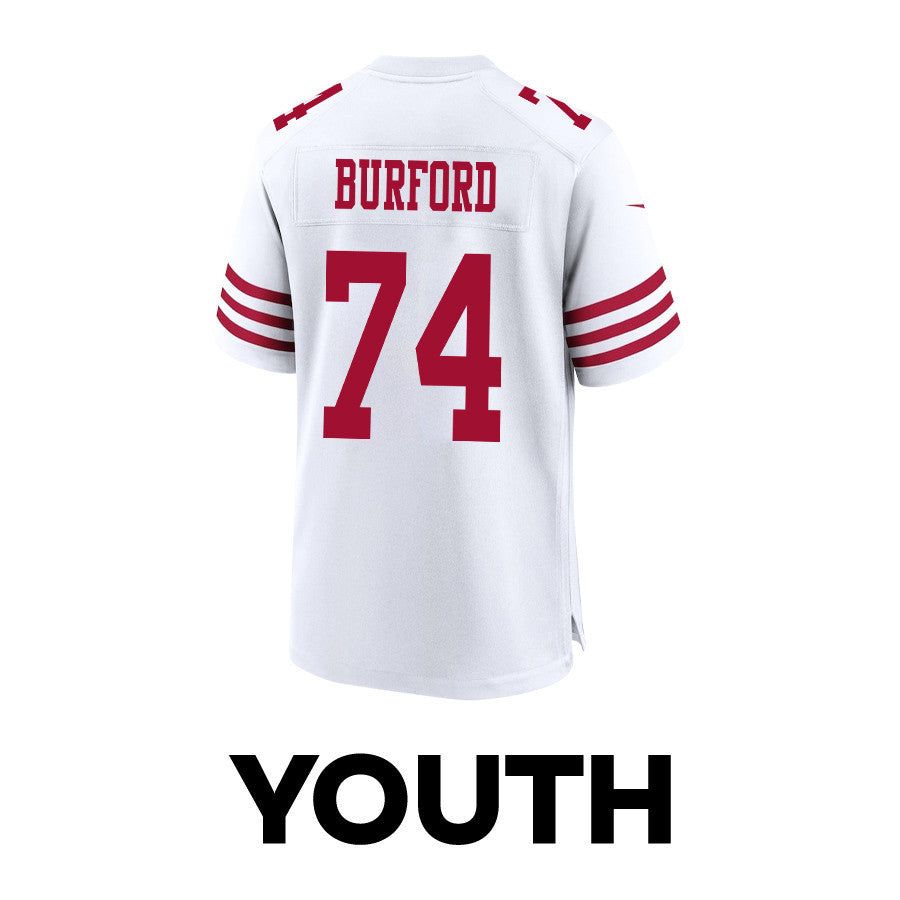 Spencer Burford 74 San Francisco 49ers Super Bowl LVIII Patch Game Jersey – White JS3535