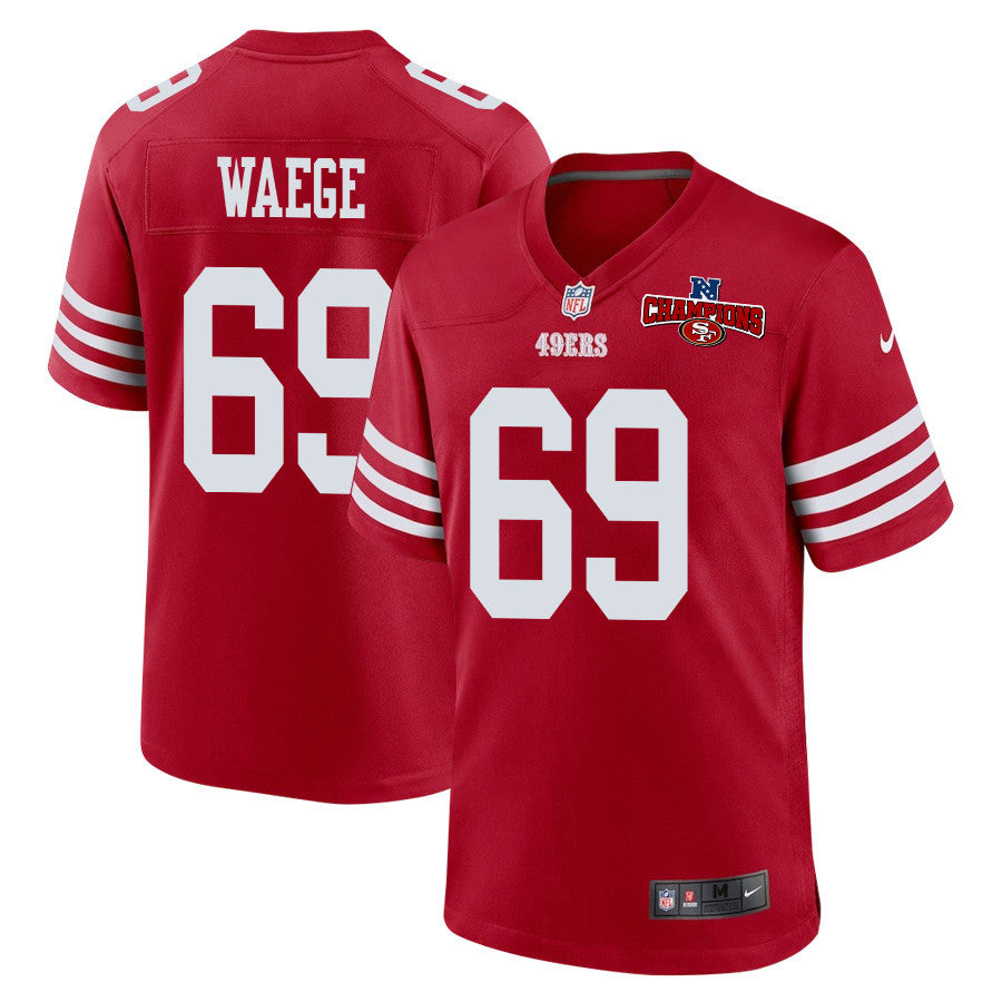 Spencer Waege 69 San Francisco 49ers NFC Champions Patch Game Jersey – Scarlet JS4267