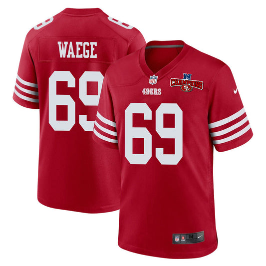 Spencer Waege 69 San Francisco 49ers NFC Champions Patch Game Jersey – Scarlet JS4267