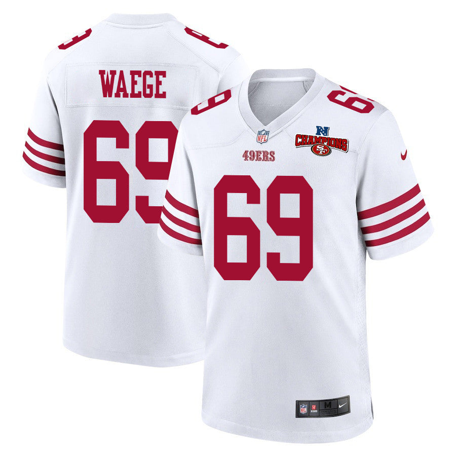Spencer Waege 69 San Francisco 49ers NFC Champions Patch Game Jersey – White JS7448