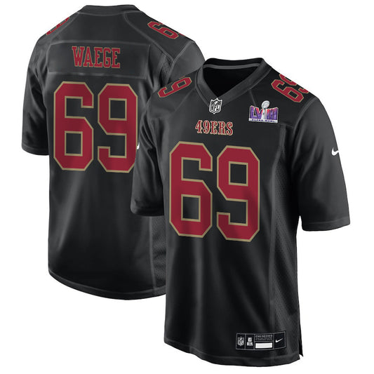 Spencer Waege 69 San Francisco 49ers Super Bowl LVIII Patch Fashion Game Jersey – Carbon Black JS3814