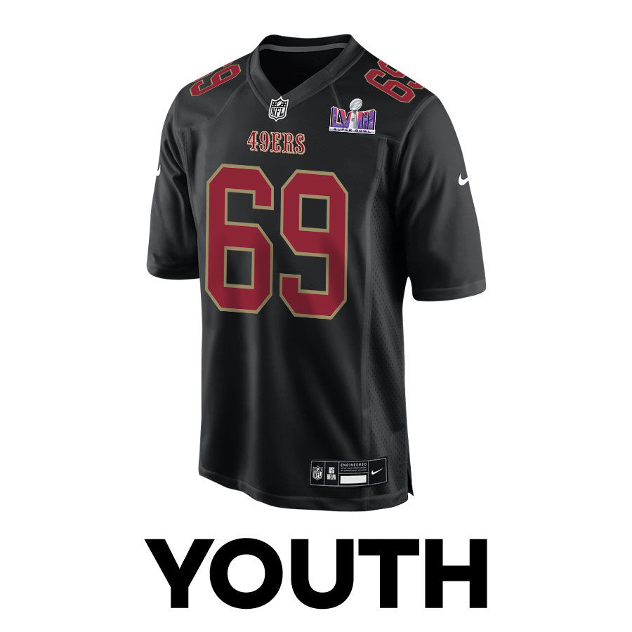 Spencer Waege 69 San Francisco 49ers Super Bowl LVIII Patch Fashion Game Jersey – Carbon Black JS8754