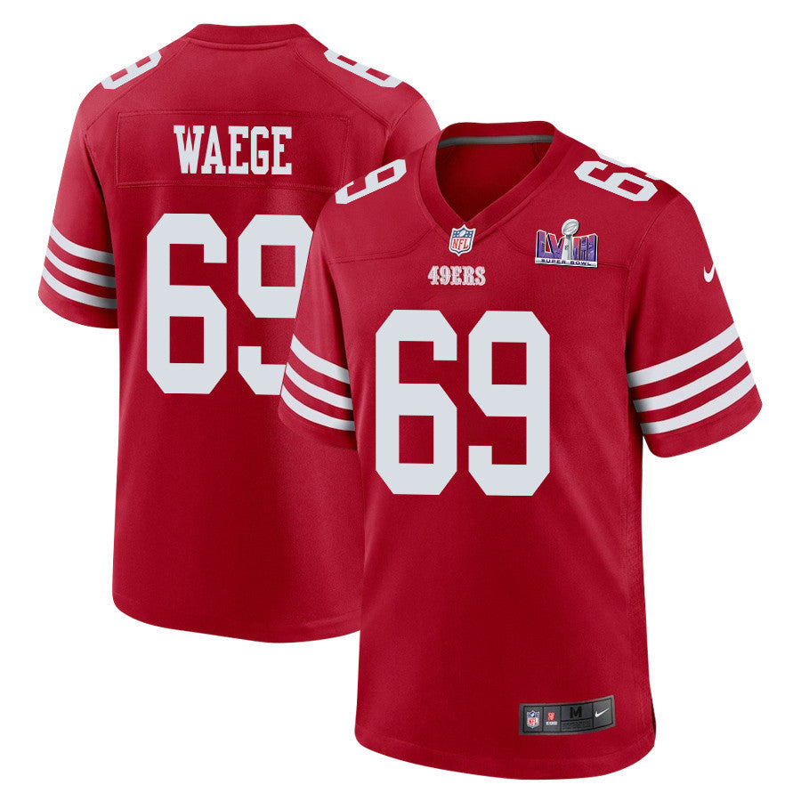 Spencer Waege 69 San Francisco 49ers Super Bowl LVIII Patch Game Jersey – Scarlet JS3983