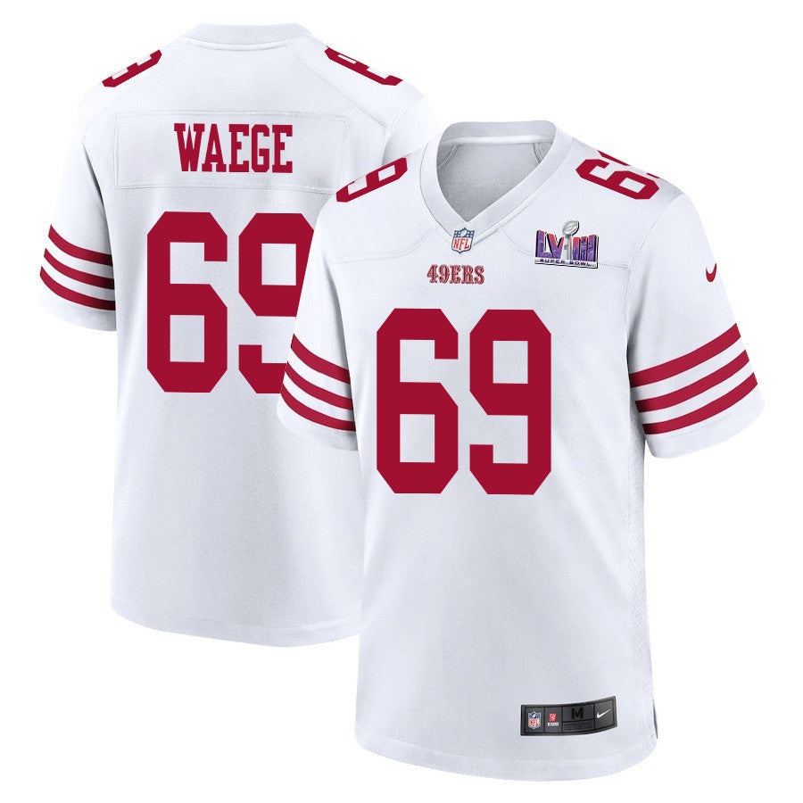 Spencer Waege 69 San Francisco 49ers Super Bowl LVIII Patch Game Jersey – White JS6642