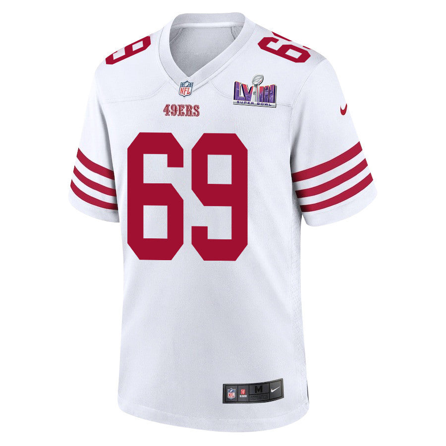 Spencer Waege 69 San Francisco 49ers Super Bowl LVIII Patch Game Jersey – White JS6642