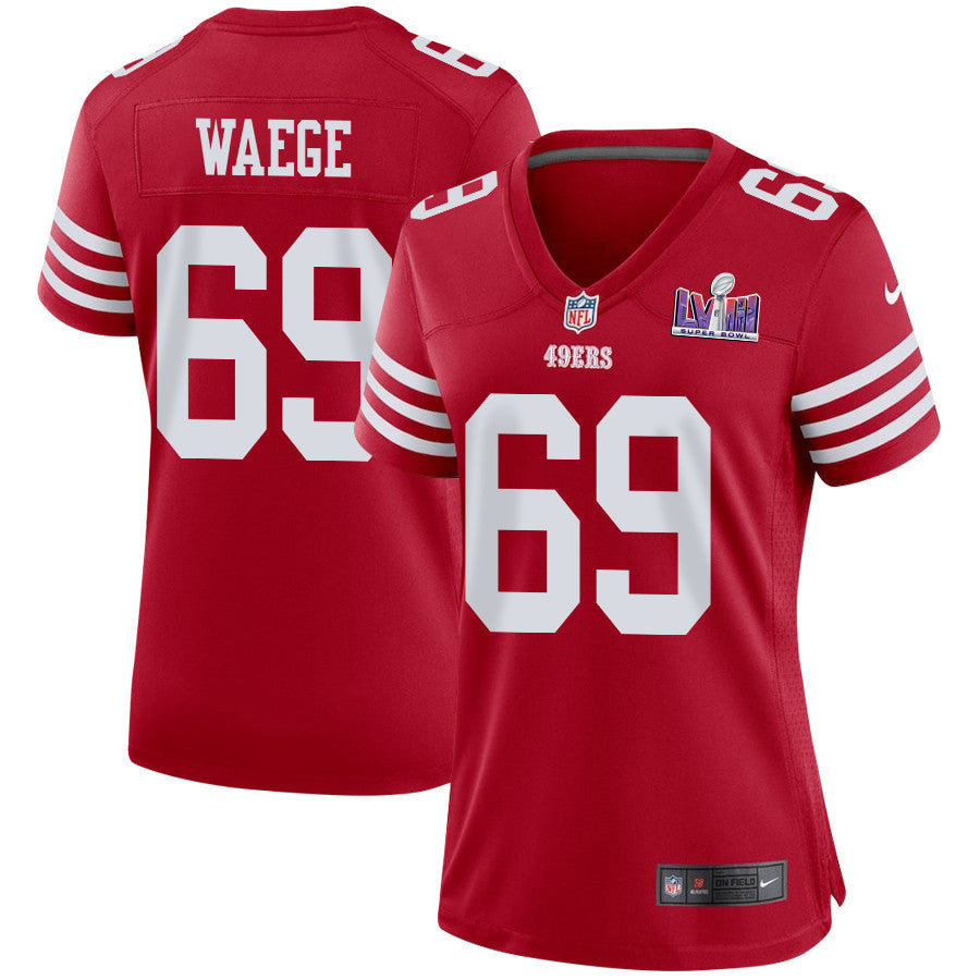 Spencer Waege 69 San Francisco 49ers Super Bowl LVIII Patch Game Jersey – Scarlet JS3725