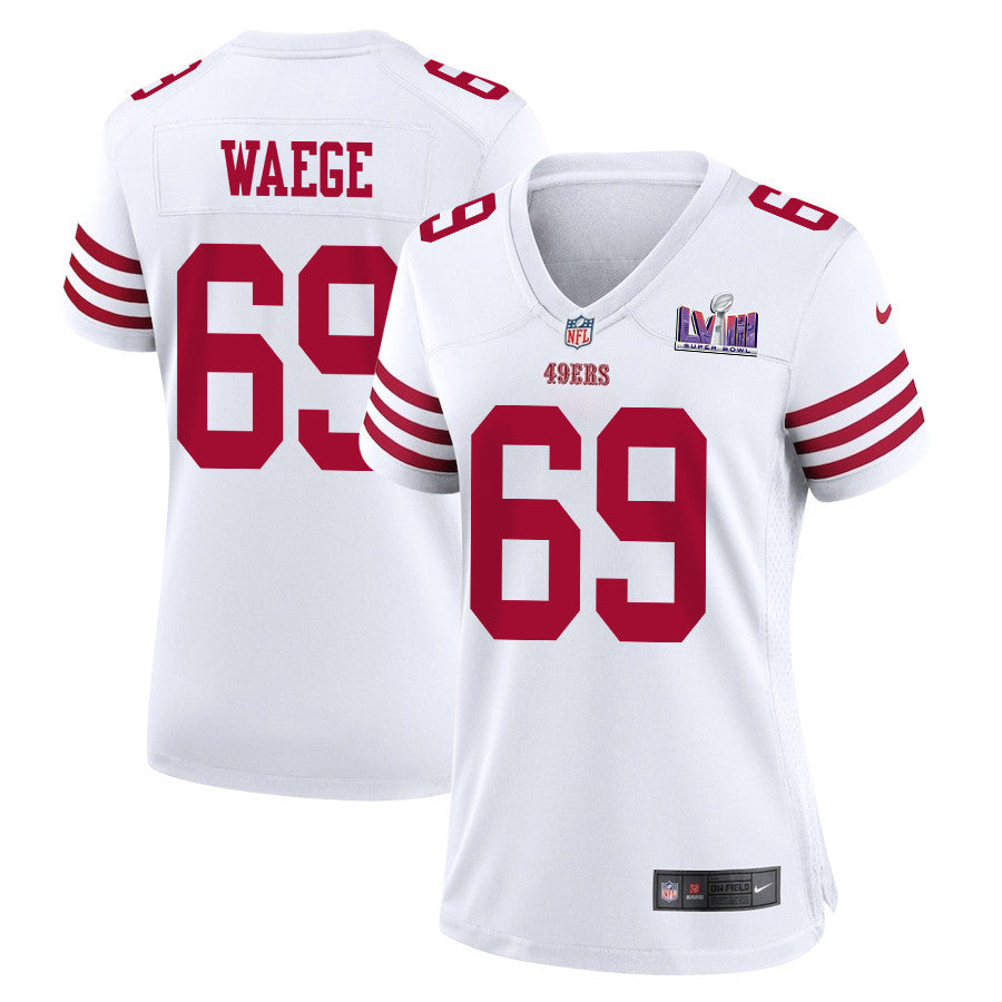 Spencer Waege 69 San Francisco 49ers Super Bowl LVIII Patch Game Jersey – White JS8043