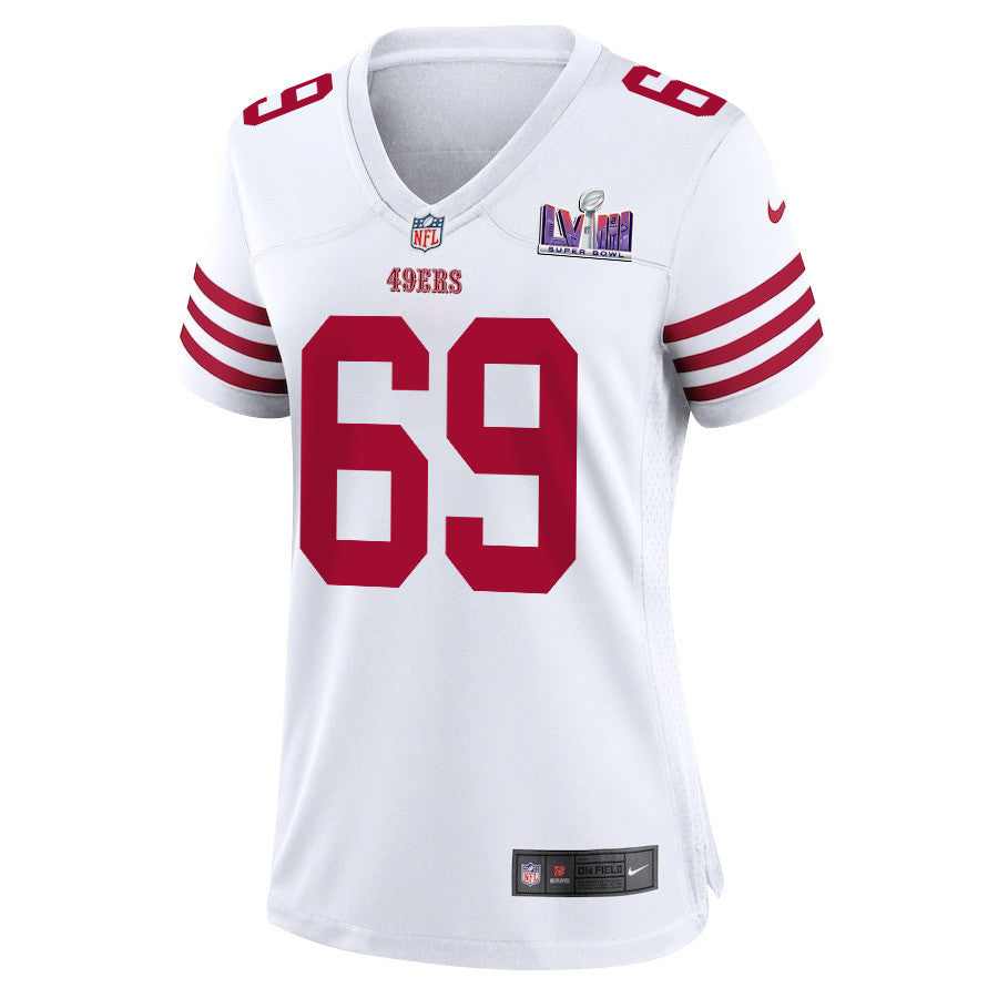 Spencer Waege 69 San Francisco 49ers Super Bowl LVIII Patch Game Jersey – White JS8043