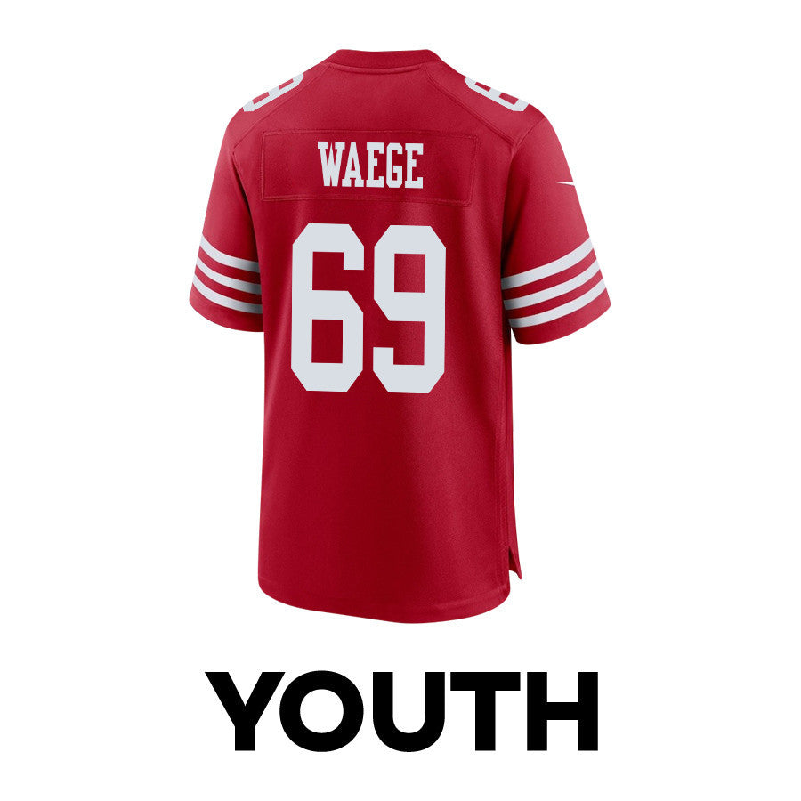 Spencer Waege 69 San Francisco 49ers Super Bowl LVIII Patch Game Jersey – Scarlet JS4086