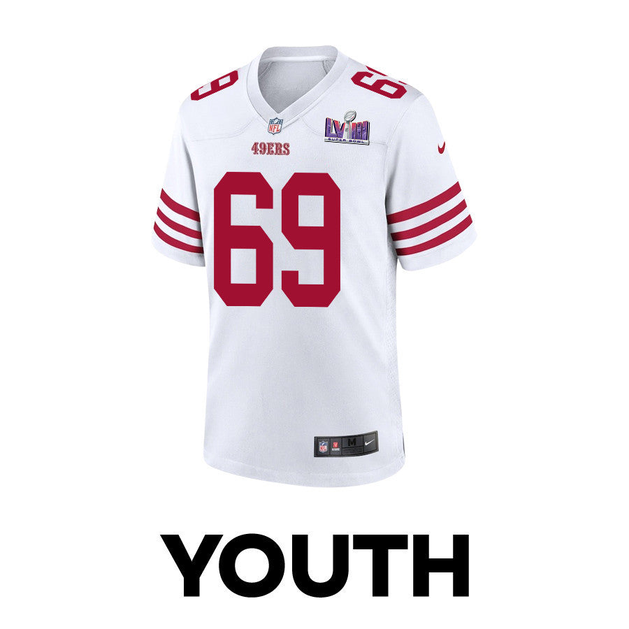Spencer Waege 69 San Francisco 49ers Super Bowl LVIII Patch Game Jersey – White JS9808