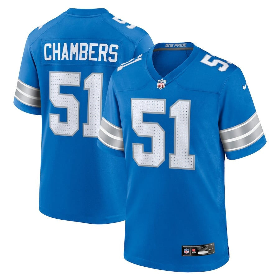 Steele Chambers 51 Detroit Lions Game Jersey – Blue JS2553
