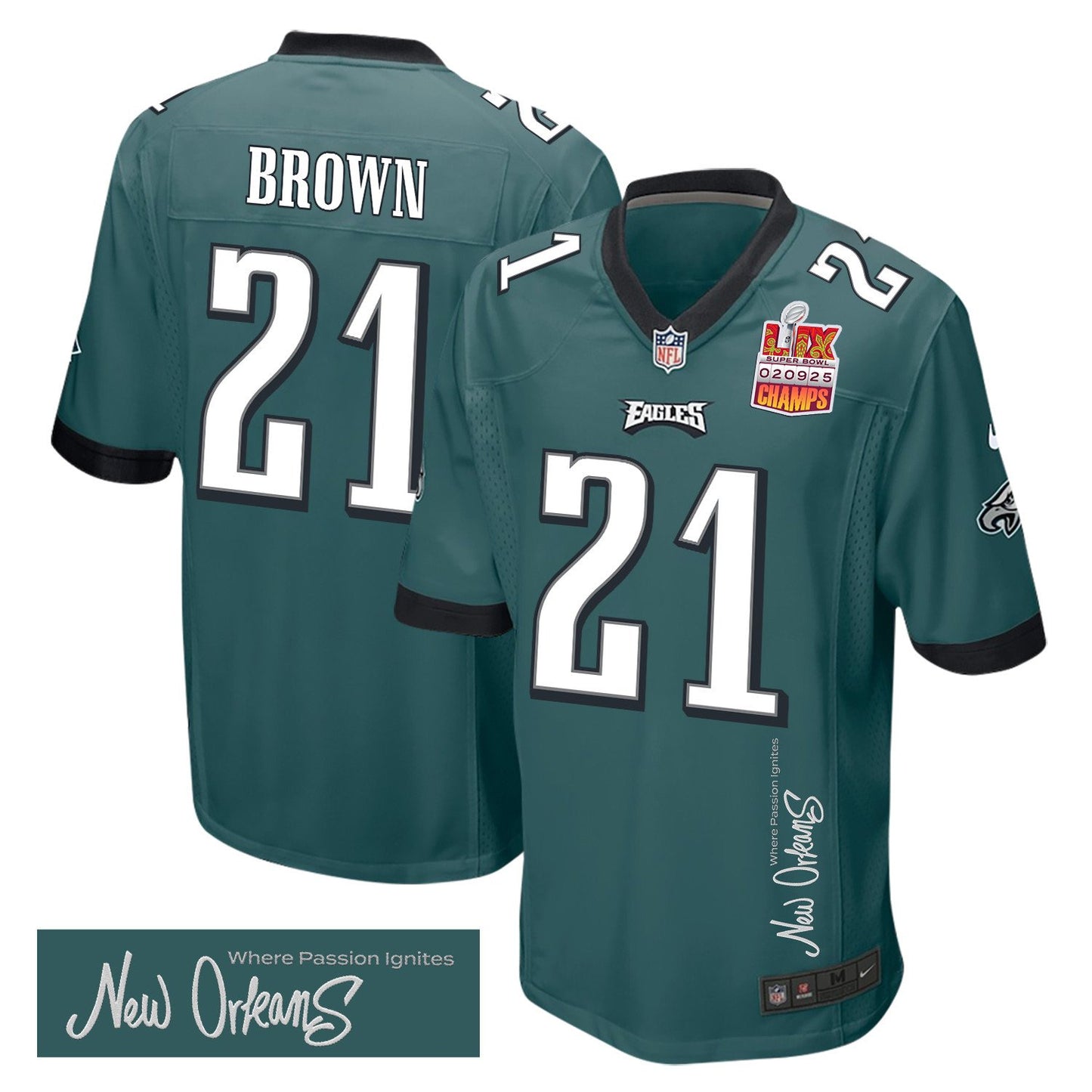 Sydney Brown 21 Philadelphia Eagles Super Bowl LIX Champions Patch 'New Orleans Jersey – M