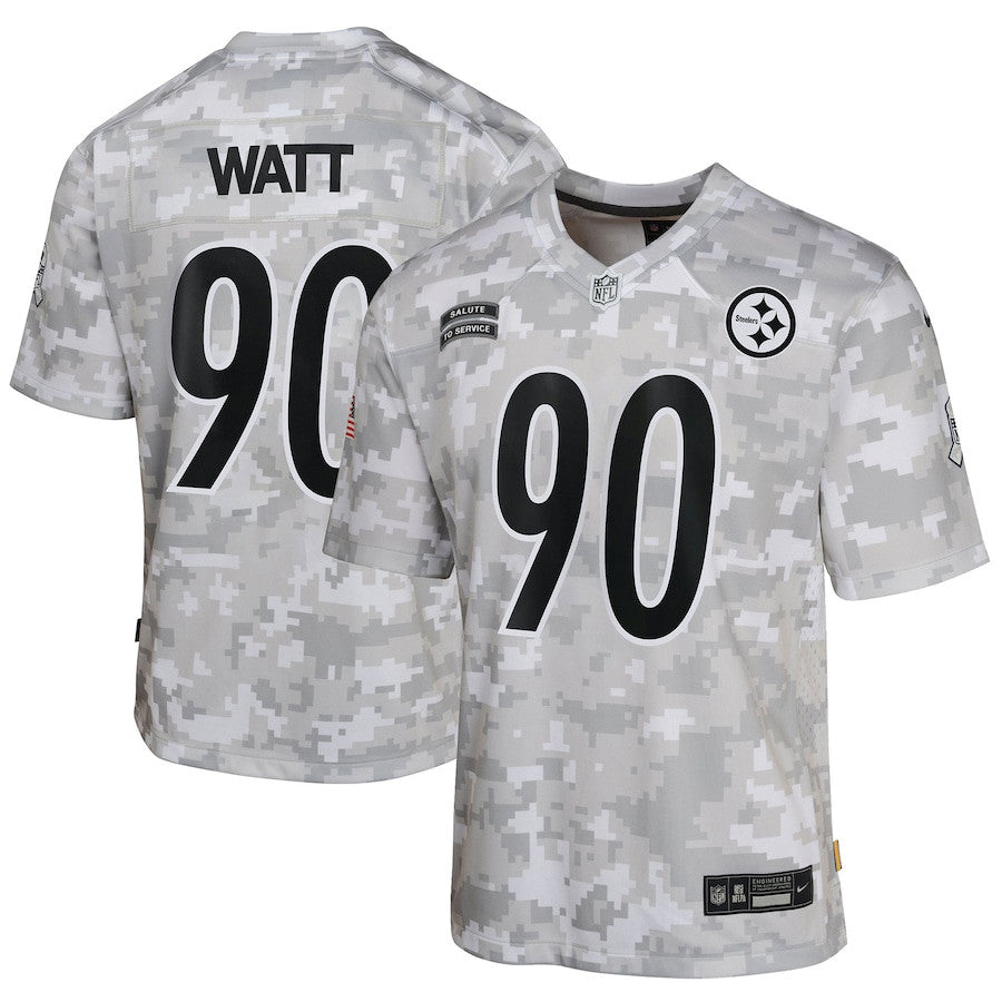 T.J. Watt 90 Pittsburgh Steelers 2024 Salute to Service Game Jersey – Arctic Camo JS1365