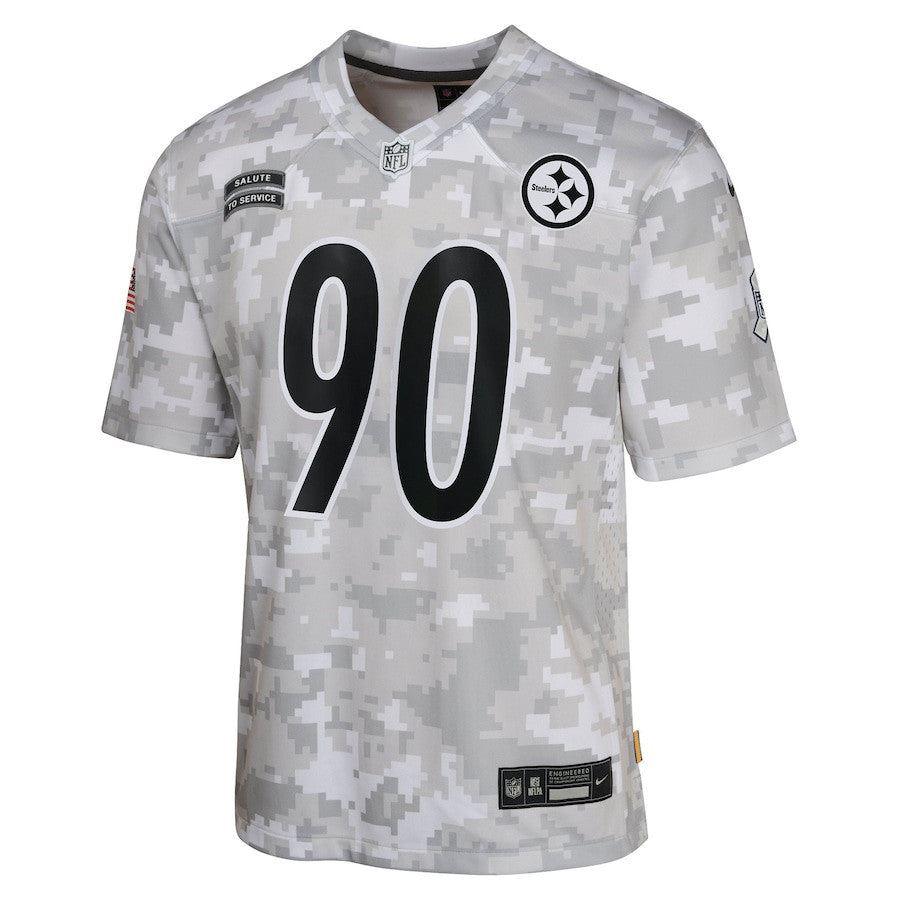 T.J. Watt 90 Pittsburgh Steelers 2024 Salute to Service Game Jersey – Arctic Camo JS1365