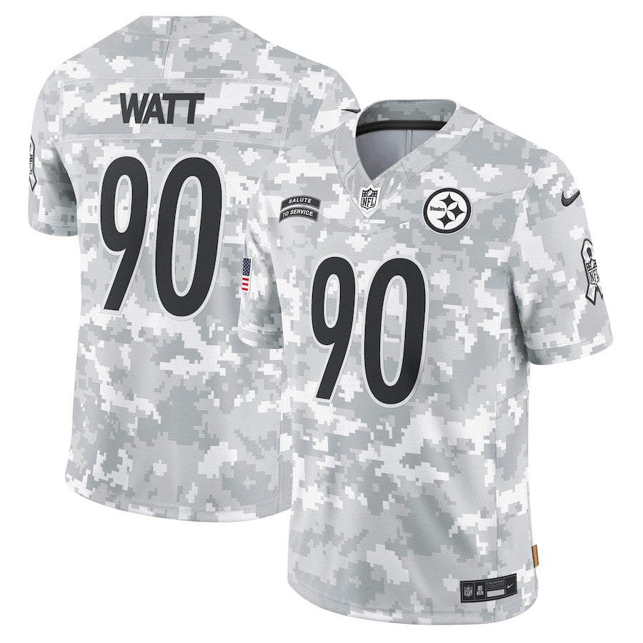 T.J. Watt 90 Pittsburgh Steelers 2024 Salute to Service Limited Jersey – Arctic Camo JS5989