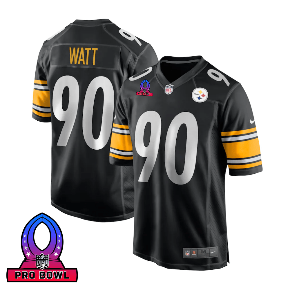 T.J. Watt 90 Pittsburgh Steelers 2025 Pro Bowl Patch Game Jersey – Black JS5689