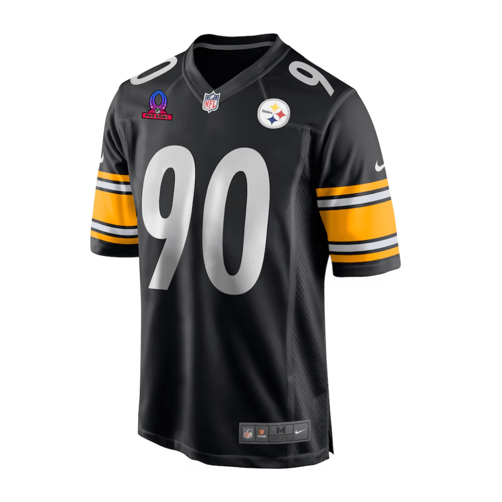 T.J. Watt 90 Pittsburgh Steelers 2025 Pro Bowl Patch Game Jersey – Black JS5689
