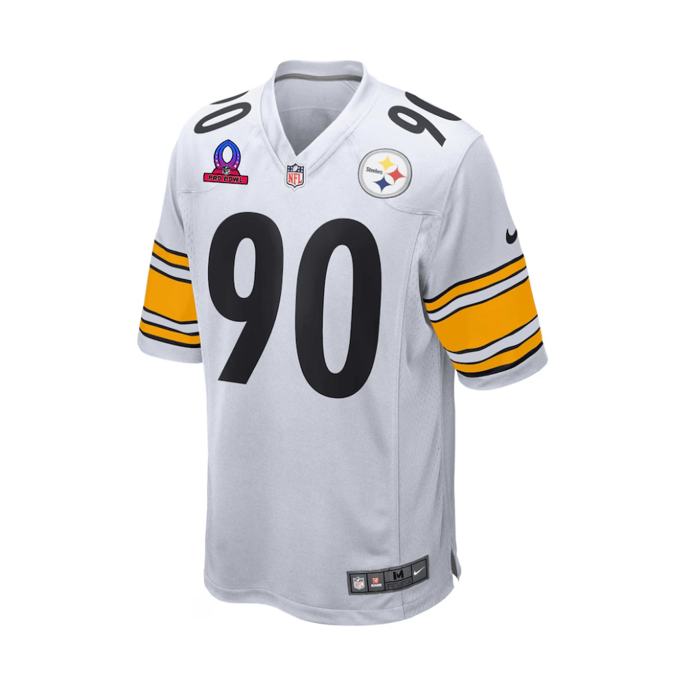 T.J. Watt 90 Pittsburgh Steelers 2025 Pro Bowl Patch Game Jersey – White JS8088