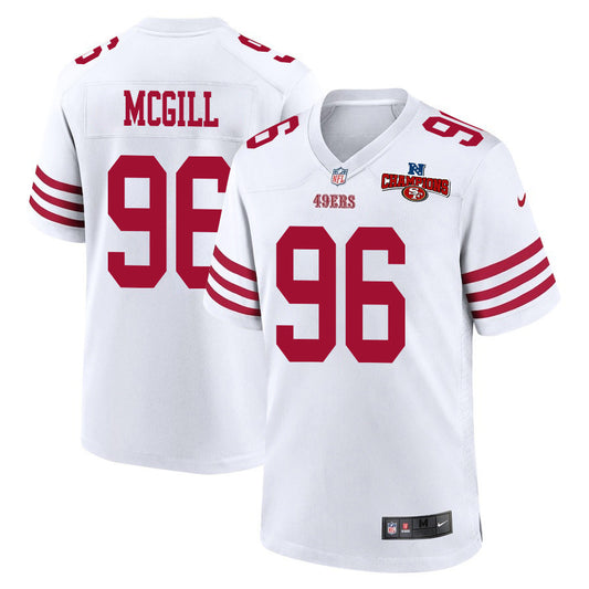 T.Y. McGill 96 San Francisco 49ers NFC Champions Patch Game Jersey – White JS3573