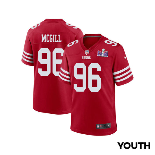 T.Y. McGill 96 San Francisco 49ers Super Bowl LVIII Patch Game Jersey – Scarlet JS5520