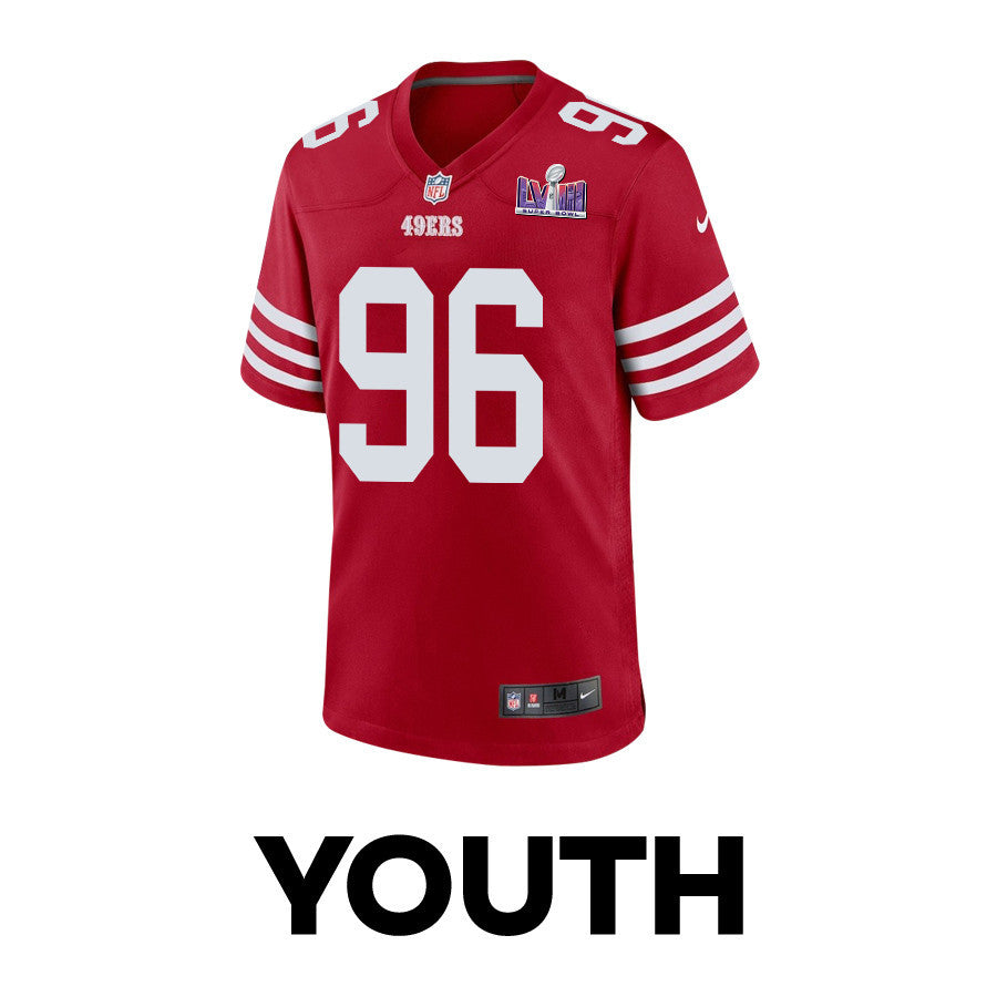 T.Y. McGill 96 San Francisco 49ers Super Bowl LVIII Patch Game Jersey – Scarlet JS5520