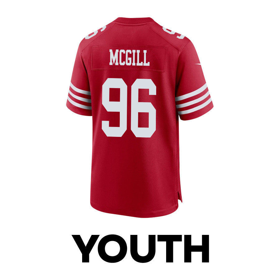 T.Y. McGill 96 San Francisco 49ers Super Bowl LVIII Patch Game Jersey – Scarlet JS5520