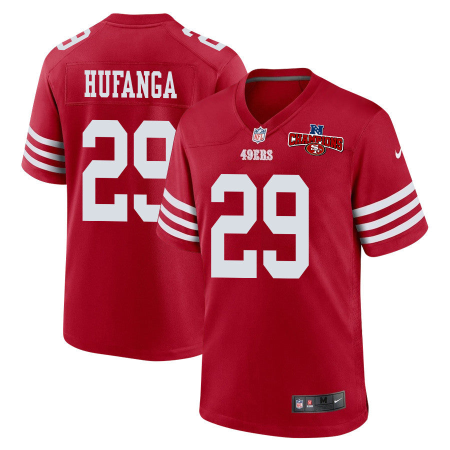 Talanoa Hufanga 29 San Francisco 49ers NFC Champions Patch Game Jersey – Scarlet JS5776