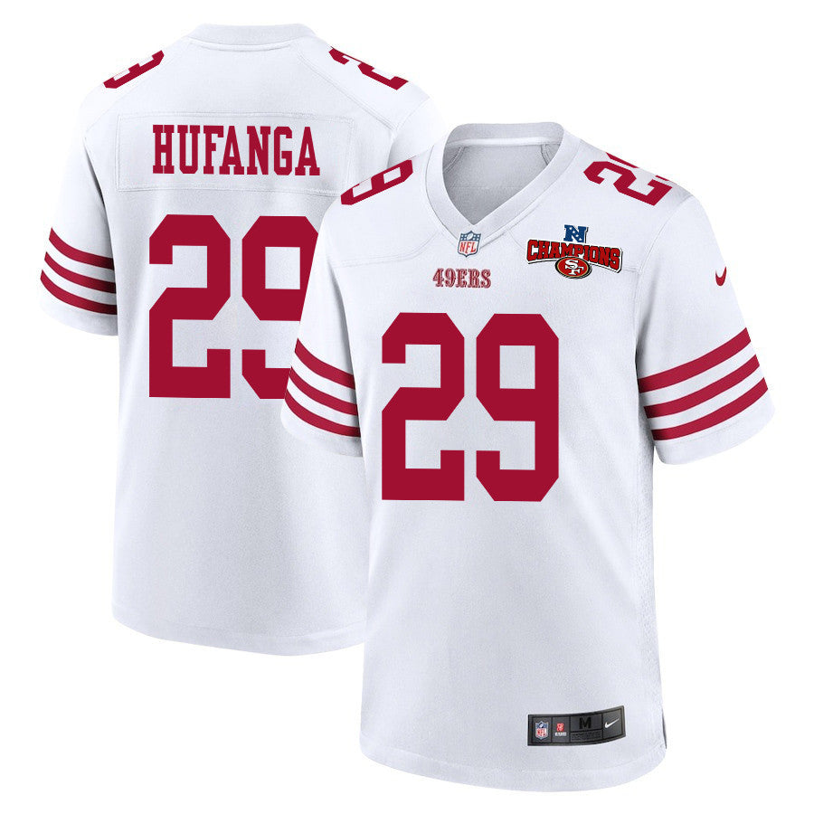 Talanoa Hufanga 29 San Francisco 49ers NFC Champions Patch Game Jersey – White JS2729