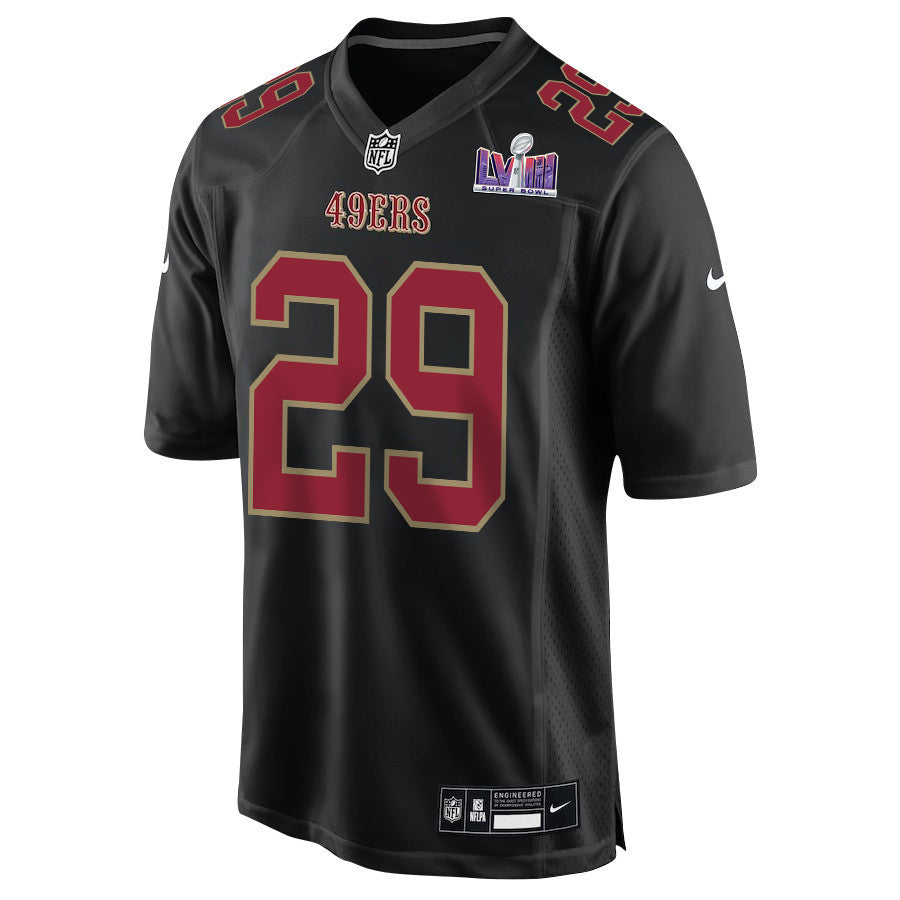 Talanoa Hufanga 29 San Francisco 49ers Super Bowl LVIII Patch Fashion Game Jersey – Carbon Black JS7817