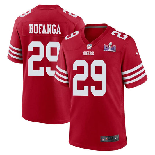 Talanoa Hufanga 29 San Francisco 49ers Super Bowl LVIII Patch Game Jersey – Scarlet JS4501