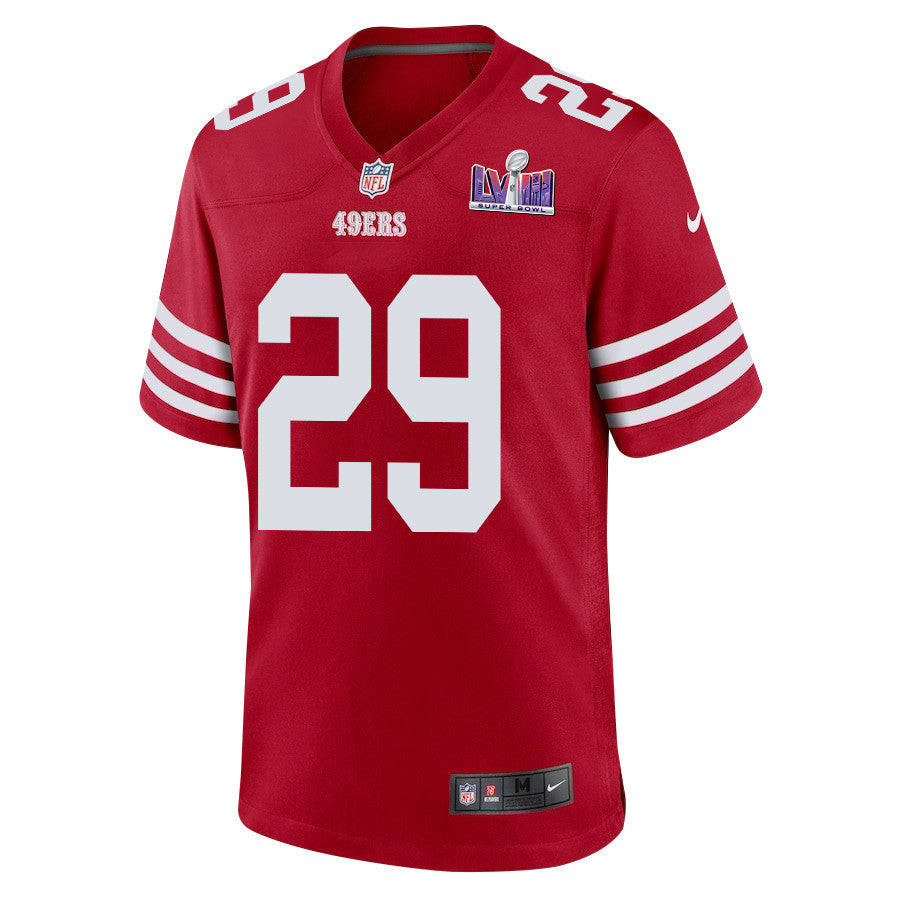 Talanoa Hufanga 29 San Francisco 49ers Super Bowl LVIII Patch Game Jersey – Scarlet JS4501