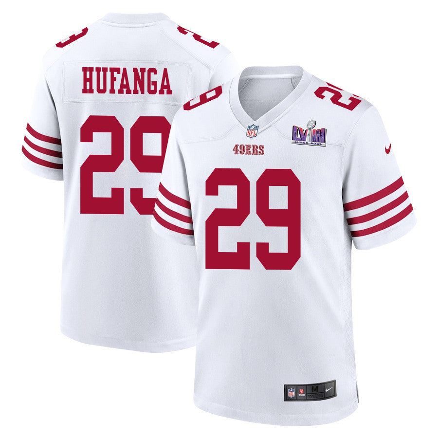 Talanoa Hufanga 29 San Francisco 49ers Super Bowl LVIII Patch Game Jersey – White JS6506